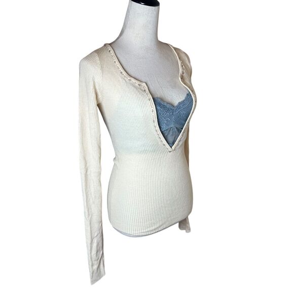 Vintage Abercrombie Wool Silk Cashmere Beaded Ribbed V-neck Sweater Y2K Retro - Picture 2 of 10